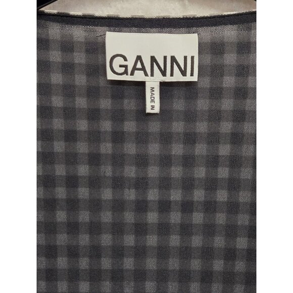 Ganni Dress Wrap Womens Size Large/42 GIngham Check Romantic Classic - Picture 5 of 7